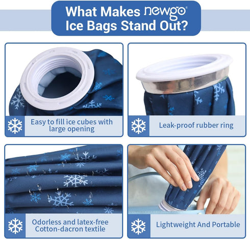 NEWGO Ice Pack Small Ice Bag for Injury Reusable, Fillable Ice Bag with Wide Mouth, Hot Water Bag for Pain Relief, Swelling, Wisdom Teeth, Headach...