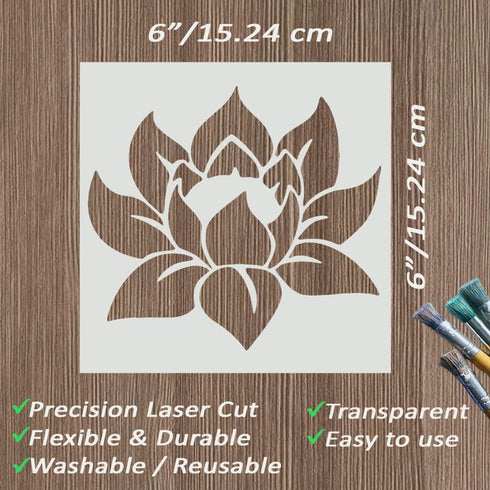 DLY LIFESTYLE Lotus Stencil for Painting on Wood, Canvas, Paper, Fabric, Walls and Furniture - Lotus Flower Stencil - 6x6 Inches - Reusable DIY Ar...