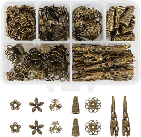 PH PandaHall About 180 Pcs Tibetan Style Metal Flower Bead Caps 6 Styles for Jewelry Making Antique Bronze...