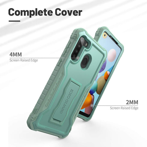 ExoGuard for Samsung Galaxy A21 Case, Rubber Shockproof Full-Body Cover Case Built-in Screen Protector and Kickstand Compatible with Samsung A21 P...