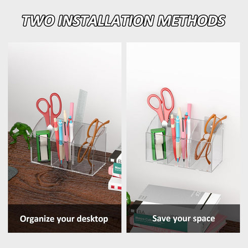 Acrylic Pen Holder Box 3 Compartments, Clear Pencil Storage Organizer for Desk or Wall, Acrylic Organizer Holder for Pens, Office Desk Accessories...