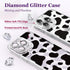 Compatible for iPhone 14 Pro Case Cute Aesthetic - Glitter Clear Phone Case with Camera Protector - Milk Cow Print Cover with Wrist Strap Design f...