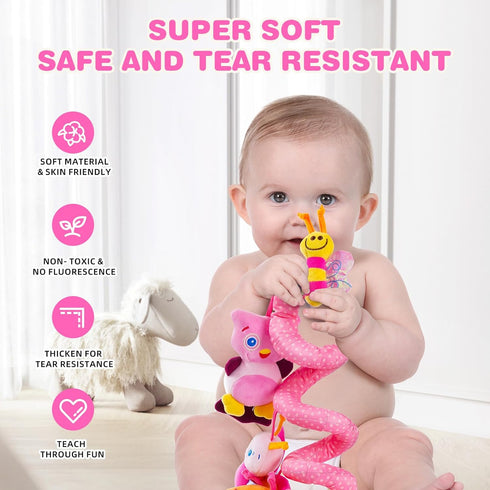 Jollybaby Baby Car Seat Stroller Toys, Plush Activity Hanging Spiral Activity Pram Crib with Music Box, Rattles, Squeaker for Babies Infant Boys G...