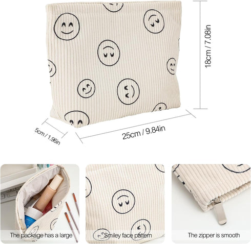 Cosmetic bag Makeup bag Preppy Cute Corduroy Toiletry bag for women travel essentials (Full beige)...