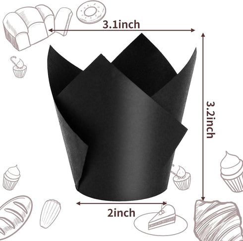 Tulip Cupcake Liners, 120pcs Augshy Baking Cups Cupcake Liners Muffin Tins Treat Cups for Halloween,Weddings, Birthdays, Baby Showers (Black)...
