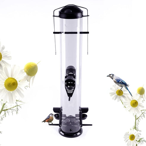 Nature's Rhythm Hanging Classic Tube Wild Bird Feeder Premium Hard Plastic Garden Yard Outdoor Bird Feeder with Steel Hanger, Weatherproof and Wat...