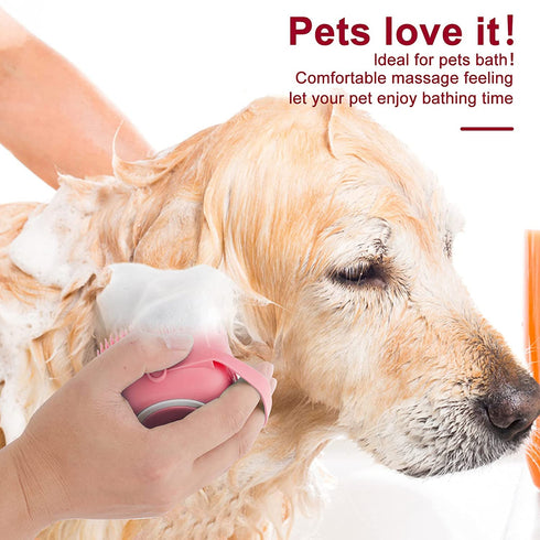 Pet Dog Cat Shedding Shampoo Brush Bath Massage Shower Bubbles Self Cleaning Dog Grooming Scrubber Brush for Bathing Hair Removal Soft Silicone Ru...