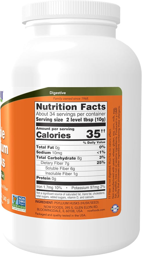 NOW Supplements, Whole Psyllium Husks, Granule, Non-GMO Project Verified, Soluble Fiber, 12-Ounce...