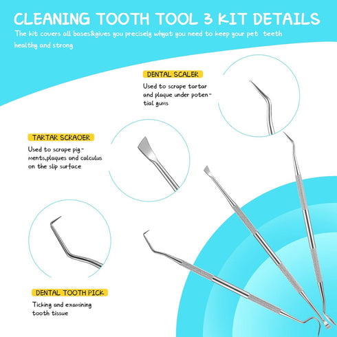 7 Pieces Dog Teeth Cleaning Kit Includes Dental Tooth Scaler and Scraper Stainless Steel Tarter Remover Scraper 3 Head Dog Toothbrush and Silicone...