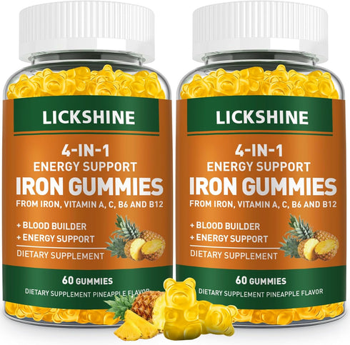 2 Pack Vegan 100MG Iron Supplement Gummies for Women & Men - with Vitamin C, A, B for Adults & Kids - Blood Builder & Energy Support for Iron Defi...