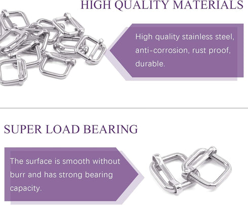 Swpeet 60Pcs 1/2 Inch - 13mm Sliver Metal Rings Metal Rectangle Adjuster Triglides Slides Buckle, Roller Pin Buckles Slider Strap Adjuster Keychai...
