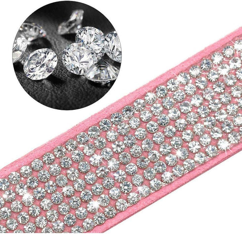 Rhinestones Bowknot Pet Dog Collar Adjustable Sparkly Crystal Studded Velvet Collar for Puppy Small Medium Large Pet,Pink,XS:(Neck 8-10.6")...