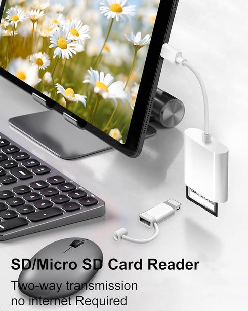 SD Card Reader for iPhone Camera, Dual Connector Lightning/USB C Memory Card Reader Support SD/TF Card, High Speed to SD Card Adapter Compatible w...