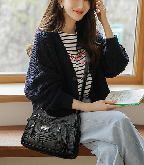 WITERY Crossboby Bag for Women - Soft PU Leather Multi-Pocket Shoulder Bag Handbag with Adjustable Strap...