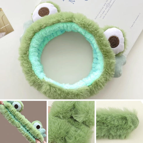 3-Piece Frog Spa Headband and Wristband Set - Green Frog Eye Elastic Headband,Cute Makeup Hair Band with Wristband for Women Girls Face Washing Sk...