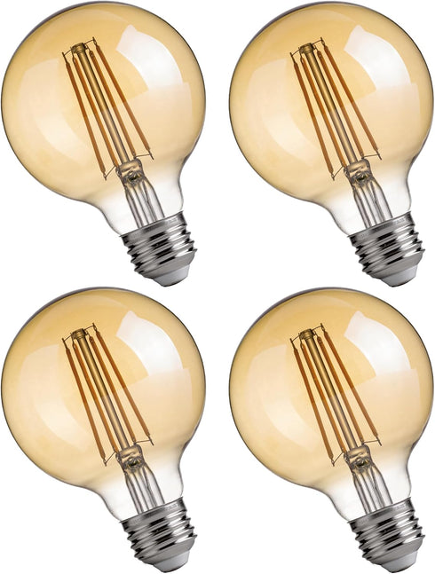 FLSNT G25 LED Edison Light Bulbs, 2200K Warm White, Dimmable, 40W Equivalent, 350LM, E26 Base, CRI80, Amber Glass, 4 Pack...