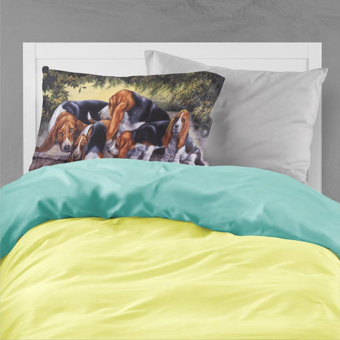 Caroline's Treasures BDBA0276PILLOWCASE Basset Hound Puppies, Momma and Daddy Fabric Standard Pillowcase Lightweight Super Soft Easy Care Decorati...