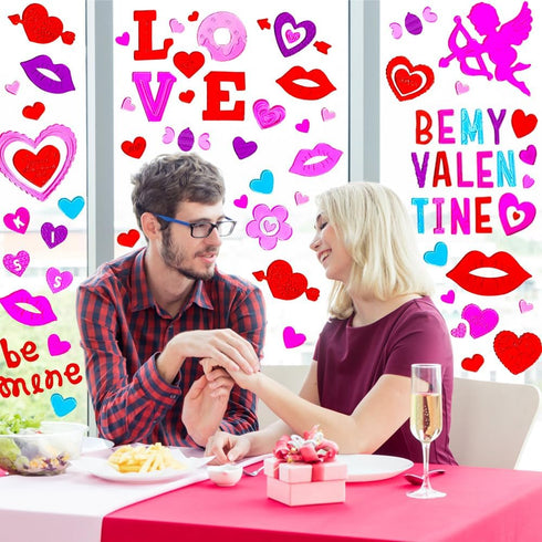 XIMISHOP 6pcs Valentine's Day Gel Window Clings,Valentine's Day Window Clings Sticker for Valentine's Day Window Decors...