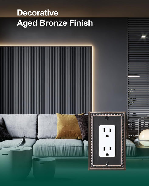 4-Pack Decorator Outlet Cover Plate, Decorative Switch Plates and Outlet Covers, Aged Bronze Metal Wall Plates for Electrical Outlets, Receptacle,...