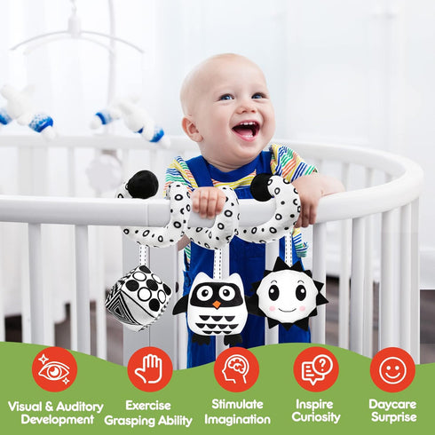 Baby Spiral Hanging Stroller and Car Seat Toys Black and White High Contrast Sensory Toy Newborn Plush Activity Toys Thank You Gifts for 0 3 6 9 1...