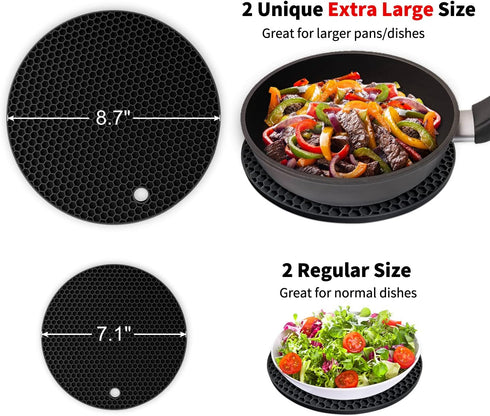Silicone Trivet Mats - Walfos Heat Resistant Pot Holders Set, 4pcs 2 Sizes 7 Inch & 9 Inch, Multipurpose Non-Slip Hot Pads for Hot Pot, Hot Disher...