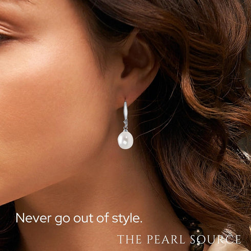 The Pearl Source Real Pearl Dangle Earrings for Women with Genuine AAA Quality White Freshwater Cultured Pearl...