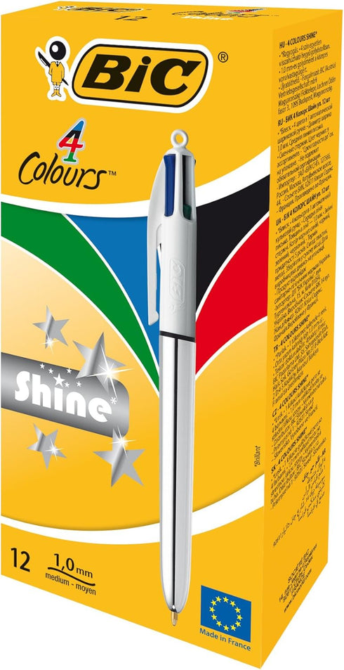 BIC 4 Colours Shine Retractable Ballpoint Pen Black/Blue/Red/Green (Pack of 12......