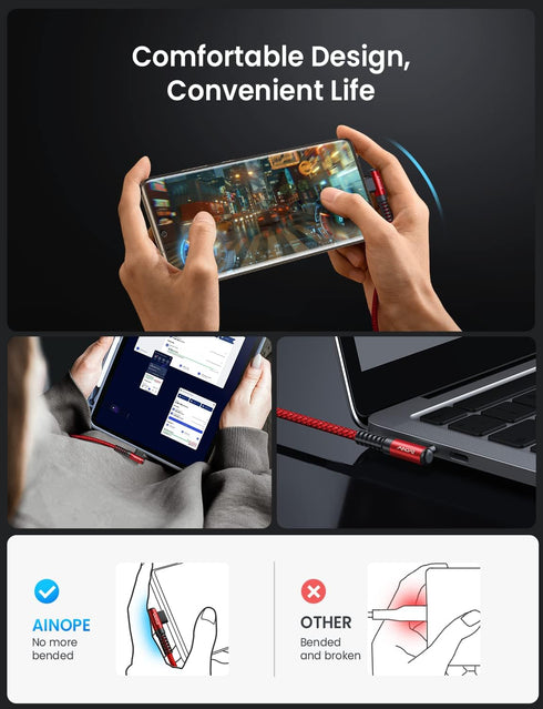 AINOPE 100W USB C to USB C Cable (6.6ft/6.6ft/10ft),Chubby Cable USB C,USBC to USBC Cable Fast Type C Charging Cable Fits for iPhone 15,MacBook Ai...