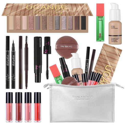 Makeup Set for Women Full kit, Makeup bag with 12 Color Nude Eyeshadow Palette, Mascara, Lip gloss, Blush & Foundation, Beauty blender, Eyeliner P...