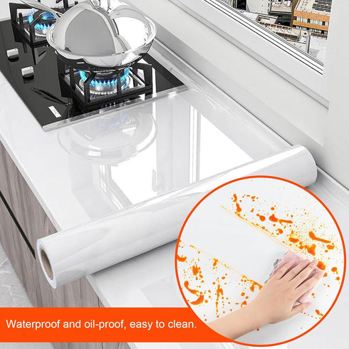 Clear Contact Paper, Protection for Kitchen Backsplash Tiles, Cabinets, Walls, and Shelves. Waterproof and Oil-Proof Peel and Stick Covering(15.7X...