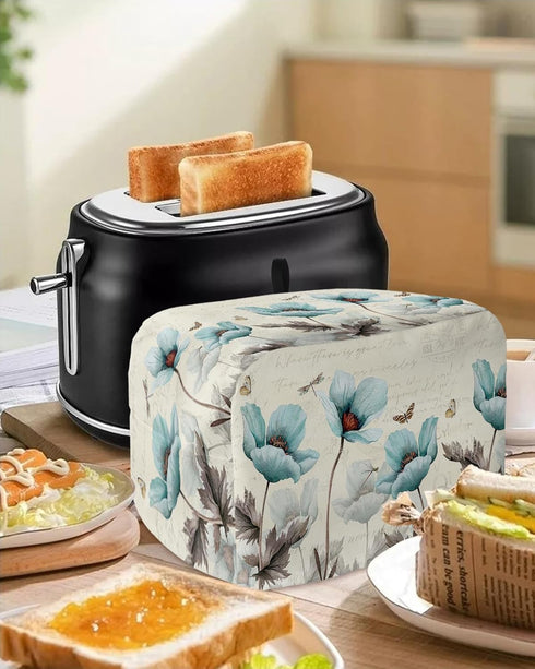 2 Slice Toaster Cover, Bread Machine Cover Retro Turquoise Flowers Butterfly Dragonfly Country Style Kitchen Appliance Dust Cover Top Handle Finge...