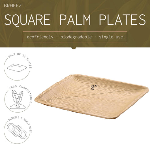 brheez Palm Leaf Plates 25 Pack 8 Inch Bamboo Look Disposable Sturdy and Perfect for Parties and Weddings More Heavy Duty Than Paper and Plastic...