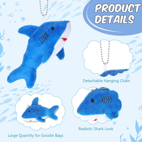 12 Pcs Shark Party Favors Mini Shark Stuffed Animal Shark Plush Toys Shark Keychain Tiny Ocean Animal Toys, 4.7 Inch(No Light,Dark Blue)...