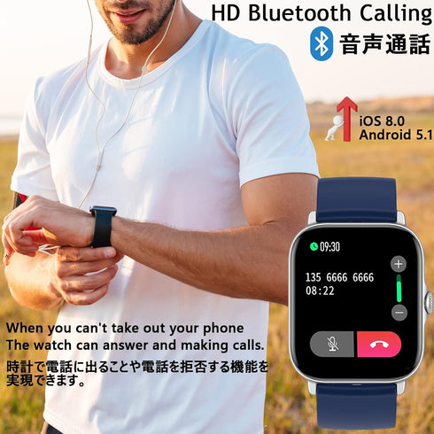 Bluetooth Smart Watch for Men Fitness Activity Tracker Compatible with iPhone Android Waterproof HD Full Touch Screen Smartwatch with Call Text Pe...