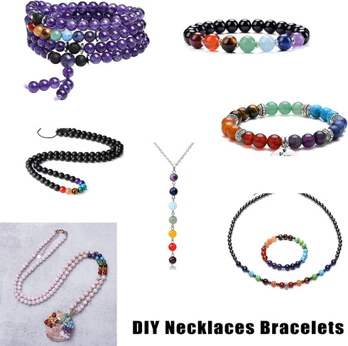 AD Beads 8mm Natural Loose Beads 112 Pieces for Making mala Necklace or Bracelet (7 Chakra Beads)...