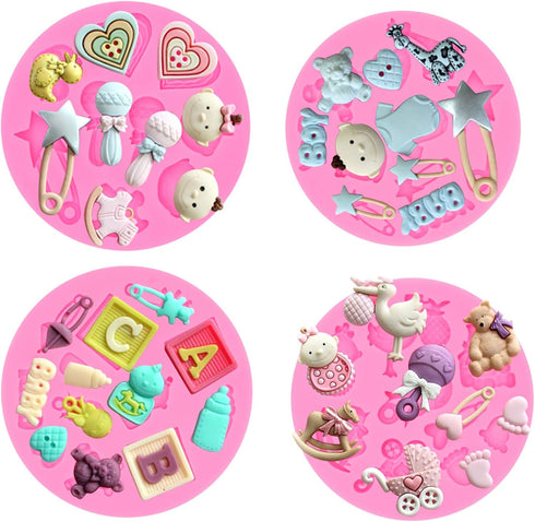 Rainmae 6Pcs Cute Baby Silicone Fondant Cake Mold Baby Birthday Party Kitchen Baking Mold Cake Decorating Moulds Modeling Tools Baby Shower Gender...