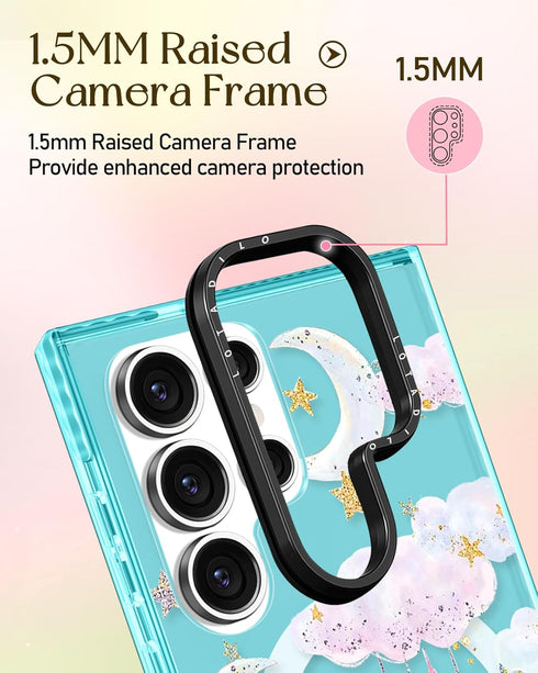 for Samsung Galaxy S23 Ultra Case for Women - Girls Funny Cute Design Compatible with Magsafe Magnetic Ring Holder Stand Clouds Moon Phone Covers ...