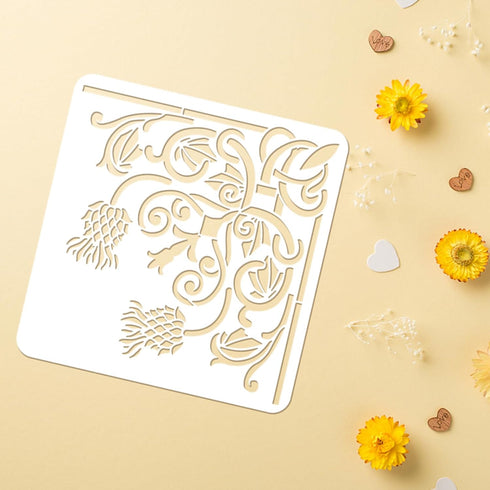 FINGERINSPIRE Thistle Flower Corner Stencil 11.8x11.8inch Reusable Floral Corner Painting Template DIY Craft Plants Corner Decoration Stencil for ...