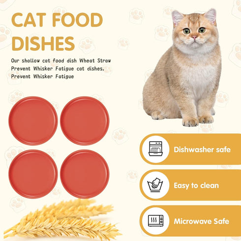 4 Pcs Whisker Fatigue Relief Cat Bowl Shallow Cat Food Dish 6 Inch Cat Wet Feeding Bowls Wide and Short Legged Cat and Small Pet Plate for Kittens...