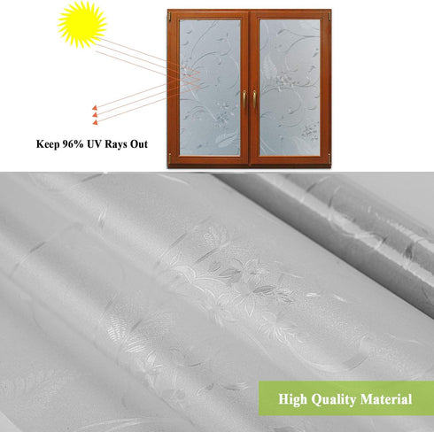 Mikomer Privacy Window Film Etched Flowers Static Cling Glass Door Film, Non Adhesive Heat Control Anti UV Window Cling for Office and Home Decora...