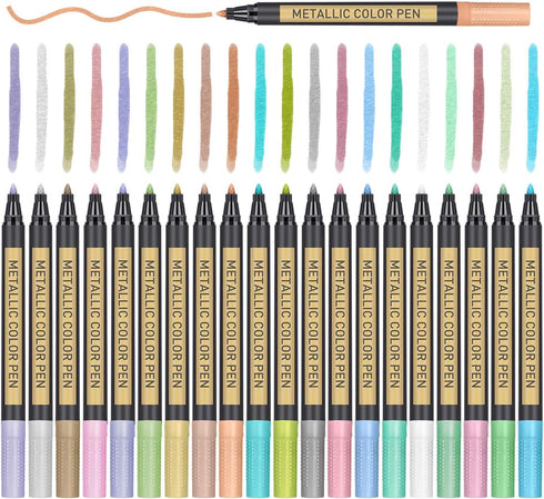 JR.WHITE Metallic Paint Markers, 20 Colors Paint Pen Craft Markers for Art, Rock Painting, Photo Albums, Scrapbooking, Black Paper, Mug, Wood, Eas...
