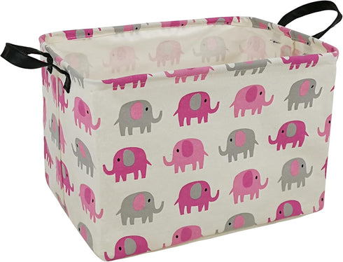 Elephant Print Rectangular Storage Bin Shelf Basket Canvas Fabric Toy Box,Waterproof Coating Nursery Hamper with Handles,Gift Basket for Home,Offi...