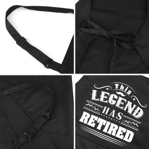 This Legend Has Retired Apron Funny BBQ Apron with 2 Pockets Waterproof Dad Cooking Apron for Cooking Grilling Kitchen, Retirement Gifts for Men W...