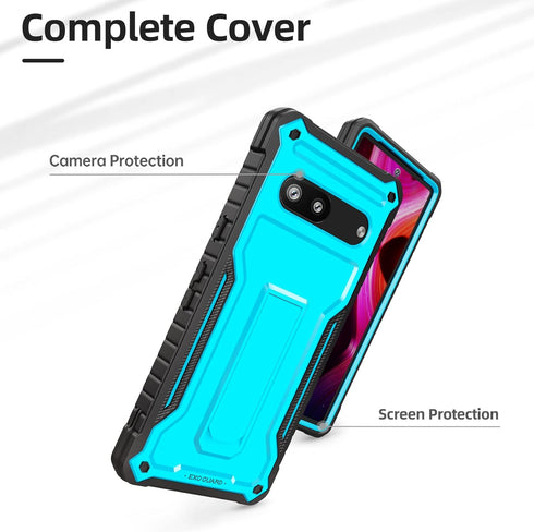 ExoGuard for Google Pixel 7 Case, Rubber Shockproof Full-Body Cover Case Come with a Tempered Glass Screen Protector and Kickstand (Blue)...