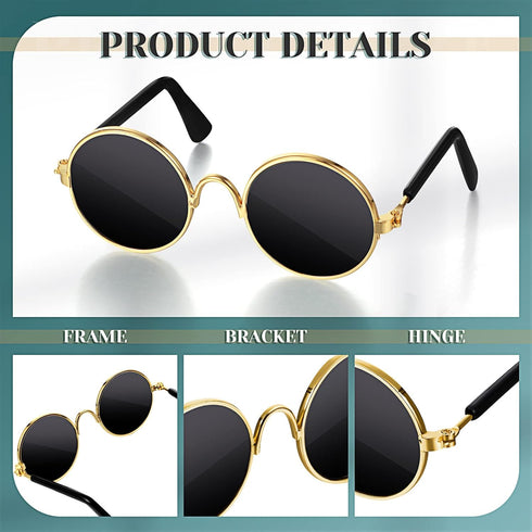 Dog Sunglasses Retro Pet Glasses Doll Glasses Classic Round Dog Glasses Metal Cat Puppy Eye Wear Hippie Costumes for Cats and Dogs, Photos Props C...