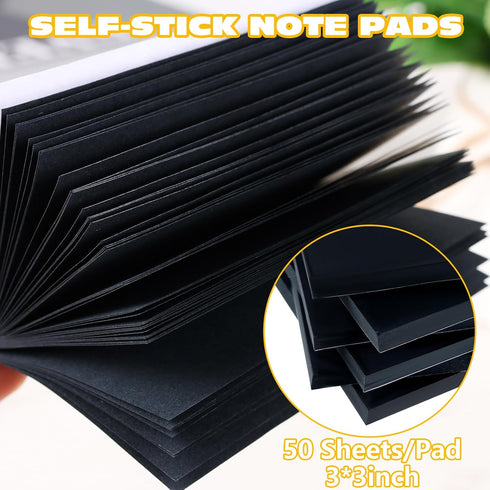 Black Sticky Notes, 3"x3" Post It Notes with 2 Metallic Pens, 6 Pads, Self-Stick Notes Pads Sticky Notes Bulk for School Home Hospital Office Supp...