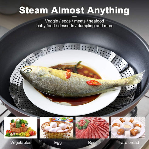 Stainless Steel Steamer Basket, Vegetable Steamer Basket for Instant Pot, Insert for Veggie/Seafood Cooking/Boiled Eggs with Safety Tool - Adjusta...
