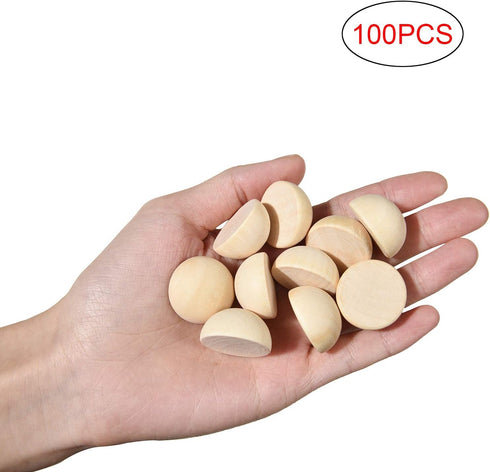 100 PCS 25mm Split Wood Balls, Small Natural Unfinished Half Round Wooden Beads for Kids Craft...