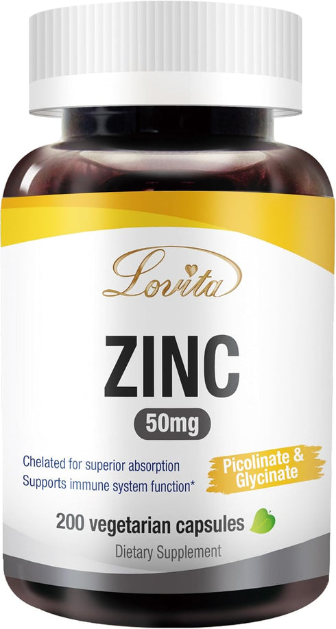 Zinc 50mg | Potent Highly-Absorbed Chelated Zinc Supplements, Picolinate & Bisglycinate | Vegan, Gluten Free, Non-GMO | for Immune, Antioxidant Su...