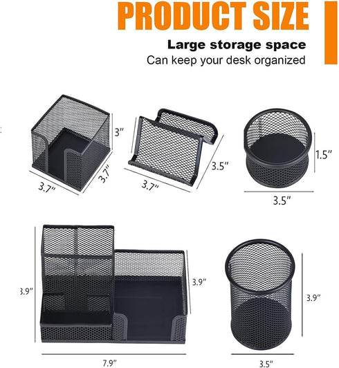 Desk Organizers and Accessories Set, Mesh Pen Holder,Office School Home Desktop Supplies for Clip Phone Sticky Notes,Mail, Caddy Storage Baskets(B...